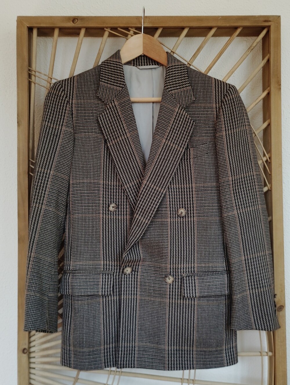 Vintage Nordstrom Union Made Wool & Silk Houndstooth Blazer Suit Jacket